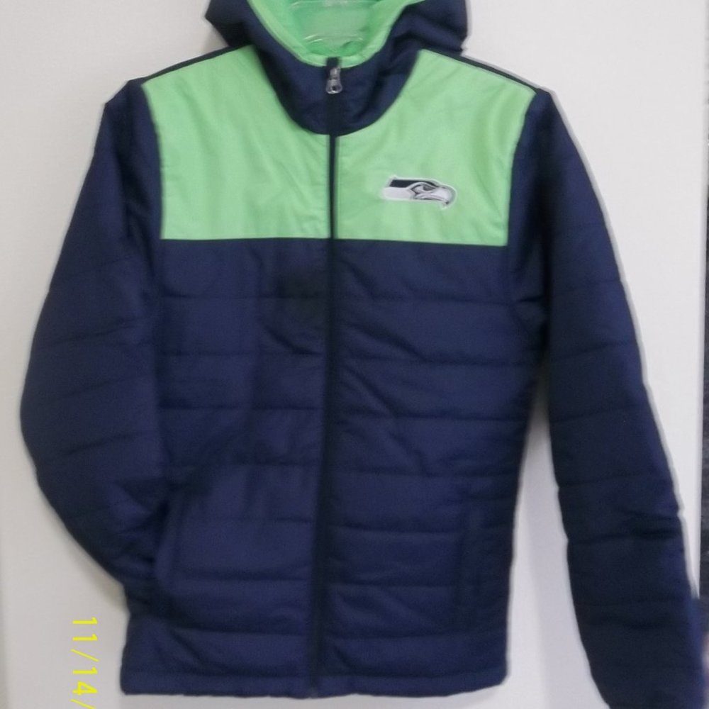 Youth Seahawks Puffer Jacket, Green/Blue, Size 14/16